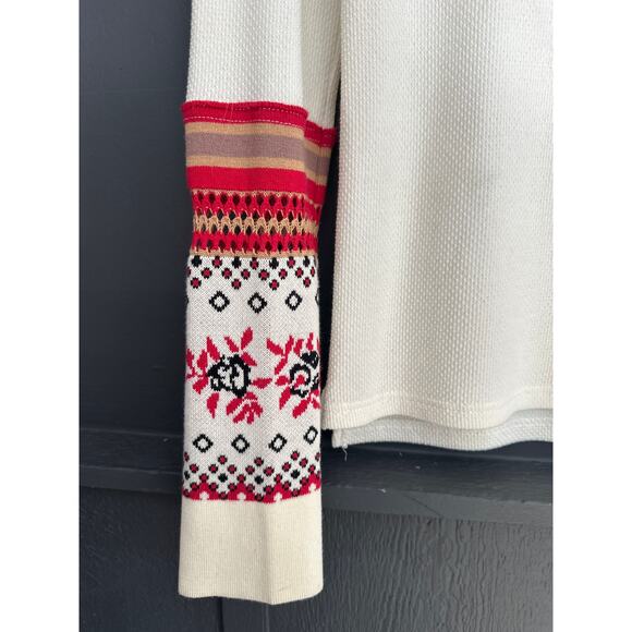 Free People Mikah Notch Neck Top Thermal Long Sleeve Cream Size Large - Picture 8 of 13